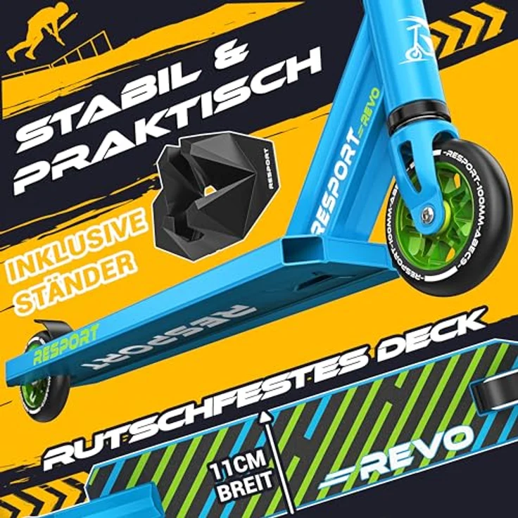 RE:SPORT Revo Stunt Scooter, Profi Stuntroller mit 100mm PU Wheels, ABEC 9 Kugellager, Y-Bar und Ständer für Kinder & Erwachsene – Bild 3