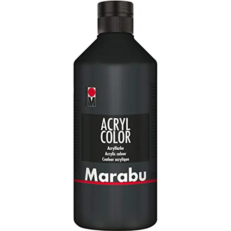 Marabu Acryl Color Schwarz 500 ml, cremige Acrylfarbe auf Wasserbasis, schnell trocknend, lichtecht, wasserfest, ideal für Leinwand, Papier und Holz