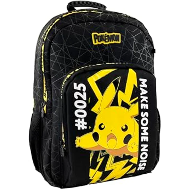 POKÉMON Schulrucksack mit 3 Fächern, Seitennetzen und gepolsterten Schultergurten, schwarz/blau – Bild 2