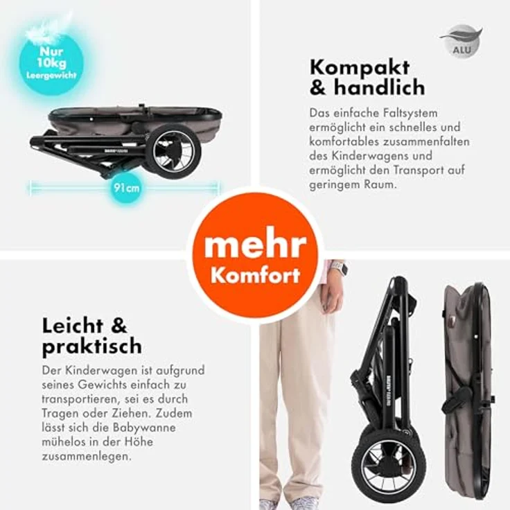 Daliya® FLEXI-PRO M 3in1 Kombikinderwagen mit i-Size Babyschale, leichten Aluminiumrahmen, Memory-Knöpfen und großem Einkaufskorb – Bild 6