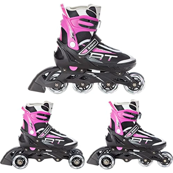 RAVEN Profession 3in1 Inlineskates Triskates Rollschuhe Inliner verstellbar, Black/Pink, für Kinder und Erwachsene, Größe 35-39 (23cm-25,5cm) – Bild 1