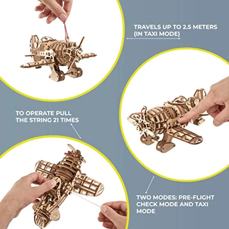 UGEARS Mächtiges Holzbausatz Flugzeug Modell - Flugzeug Verrückte Hornisse - 1930er Rennen Modellbausatz Flugzeug 3D Puzzle - 3D Holzpuzzle Erwachsene - DIY Retro Airplane mit Schraubenfedermotor – Bild 3