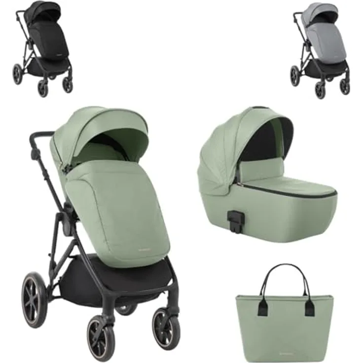 Kikkaboo Thea 2 in 1 Kinderwagen, EVA-Räder, verstellbarer Schiebegriff, tragbare Babywanne, grün