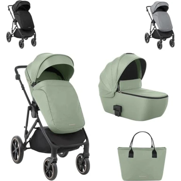 Kikkaboo Thea 2 in 1 Kinderwagen, EVA-Räder, verstellbarer Schiebegriff, tragbare Babywanne, grün – Bild 1