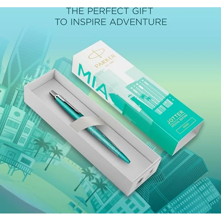 Parker Pen Parker Jotter SE Miami Kugelschreiber M, Edelstahl-Schaft mit türkisfarbener Pulverbeschichtung und lasergravierter Skyline – Bild 7