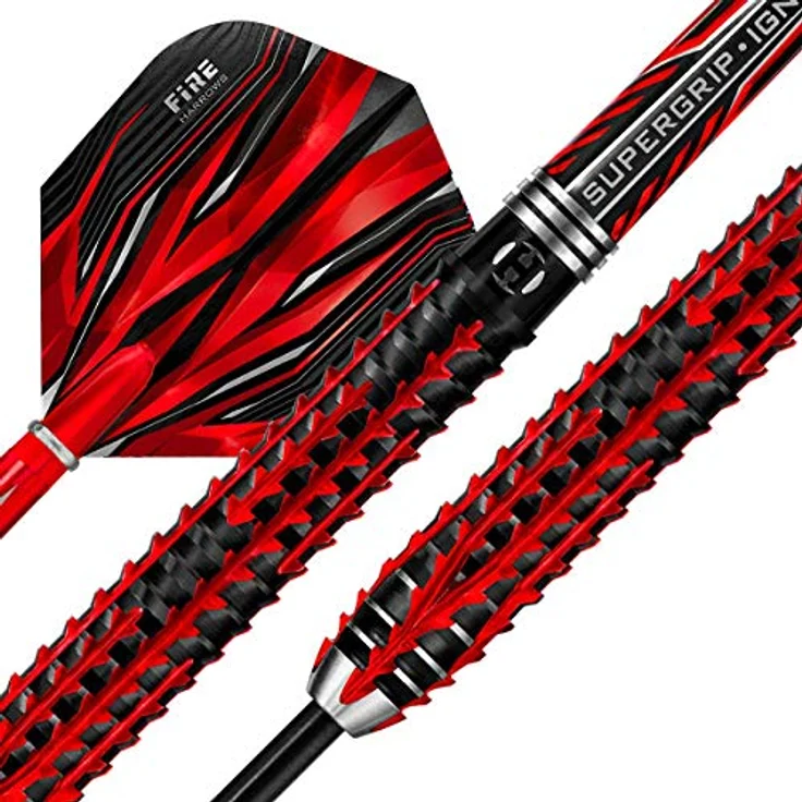 Harrows Fire Inferno, 90% Tungsten Steeldart mit 26g, konisch zulaufendes Barrel, schwarz-rotes PVD-Finish, Shark Grip – Bild 3
