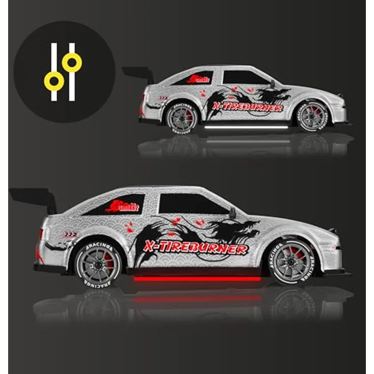 Overmax X-TIREBURNER RC-Auto, Drift-/Rennwagen mit 20 km/h, 2 Akkus, 2 Karosserien, LED-Beleuchtung, Plug’n’Play, Hindernisparcours-Set – Bild 6
