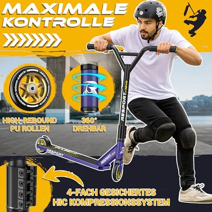 RE:SPORT REVO Stunt Scooter mit Ständer, 100mm PU Räder, ABEC 9 Kugellager, stabiler Aluminiumrahmen, für Kinder & Erwachsene – Bild 2