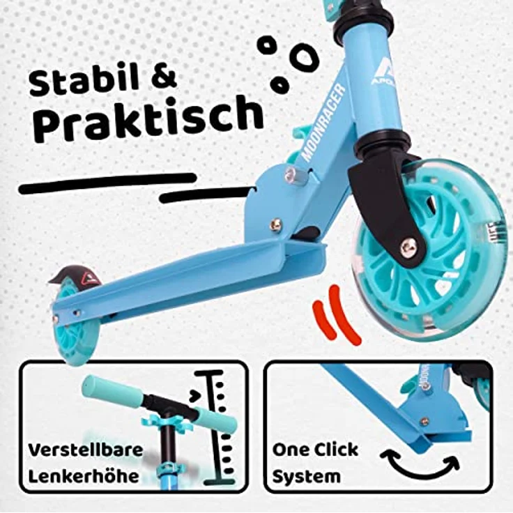 Apollo Scooter LED - Moonracer | City Scooter Kinder mit Federung | City Roller für Kinder klappbar | Tretroller Kinder ab 4 Jahre | sportlicher Cityroller | verstellbar, perfekt als Kinder Roller – Bild 3