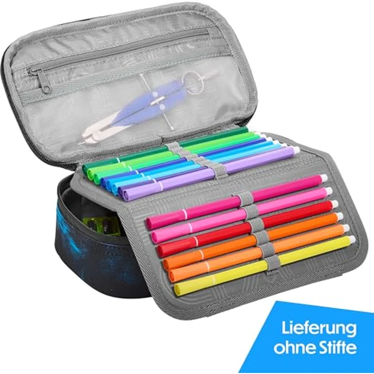 Coocazoo Schlampermäppchen Pencil Case Mystic Clouds, schwarz, mit mehreren Fächern und verstellbarem Schultergurt – Bild 3