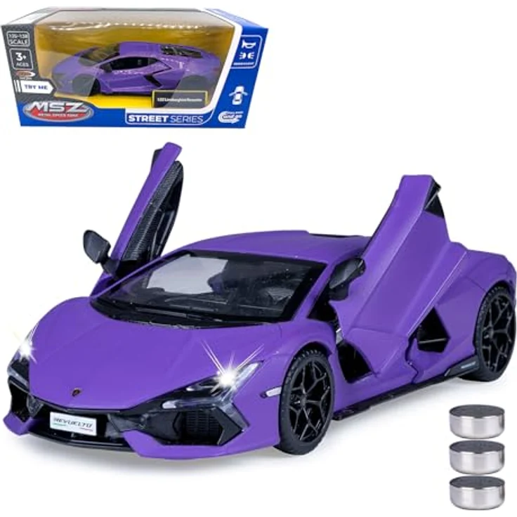 JAMARA 402619 Lamborghini Revuelto Diecast 1:32, Modellauto aus Metall mit manuell öffnenden Türen, LED-Lichtern und realistischen Geräuschen, inkl. Knopfzellen – Bild 1