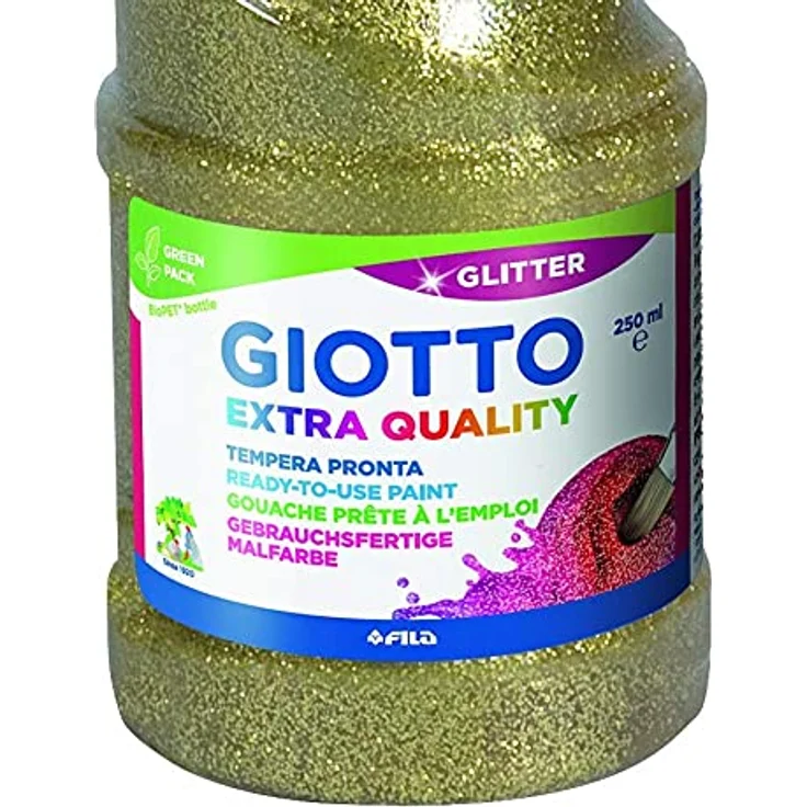 Giotto Extra Quality, Malfertige GLITTER Temperafarbe, 250 ml, gold, auf Wasserbasis, hochpigmentiert, ergonomische Flasche mit Dosierer – Bild 3