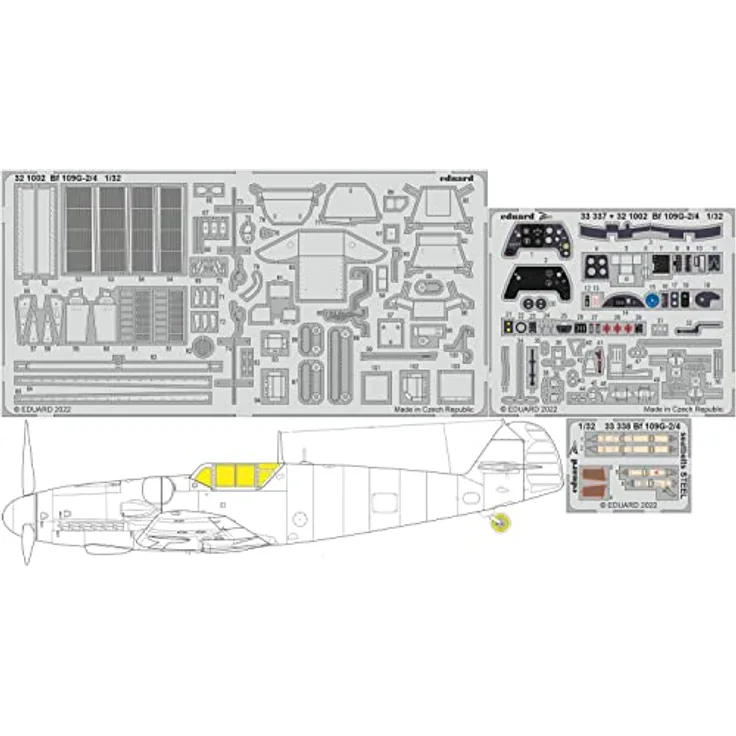 Eduard Sprue Brothers 1:32 Big ED Bf109G-2 Bf109G-4 Super Detail-Set mit 3 bemalten Masken und geätzten Teilen, EDUBIG33148