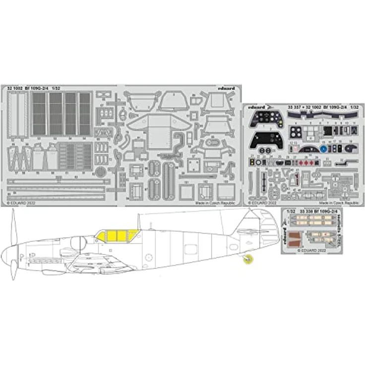 Eduard Sprue Brothers 1:32 Big ED Bf109G-2 Bf109G-4 Super Detail-Set mit 3 bemalten Masken und geätzten Teilen, EDUBIG33148 – Bild 1