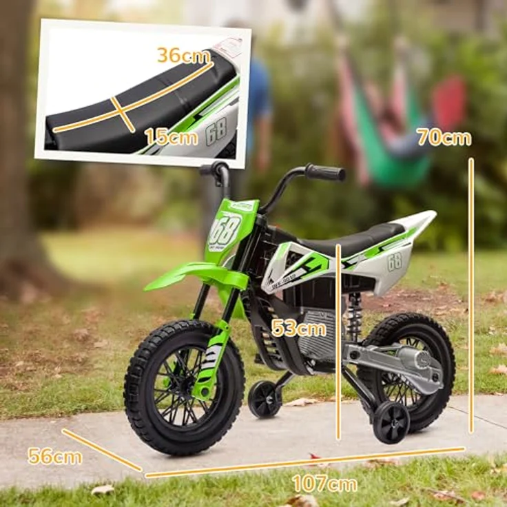 AIYAPLAY Elektro-Kindermotorrad 12V, mit Musik, abnehmbaren Trainingsrädern, 2,4-5 km/h, für Kinder von 3-6 Jahren, max. 30 kg, Grün – Bild 5