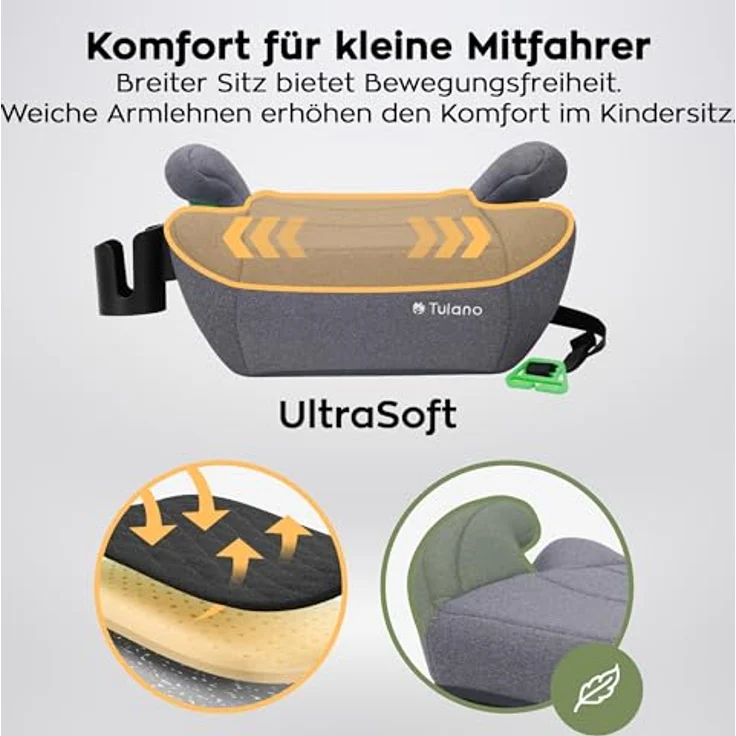 Tulano Cabby 25, Kindersitz, ECE R129/i-Size Norm, grau, universeller Einbau, abnehmbare und waschbare Polsterung, ergonomische Armlehnen – Bild 2