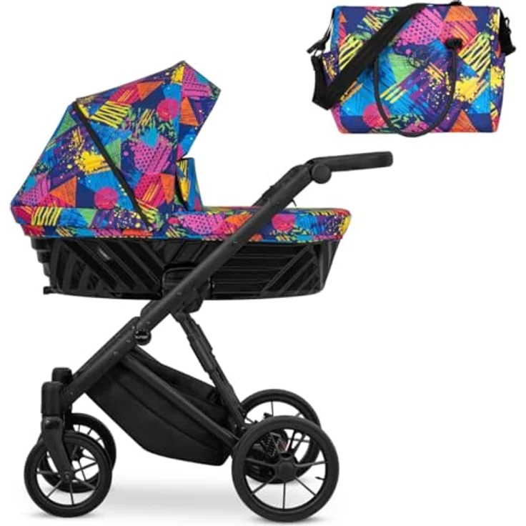 Kunert Ivento 2in1 Kinderwagen, integrierte Ausstattung im bunten Design mit schwarzem Rahmen, Farbe: Colors Impresion – Bild 4