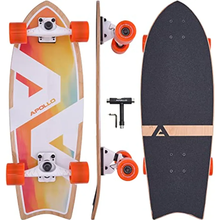 Apollo Surfskate pro Board | midi Longboard für Erwachsende, Kinder mit hochwertiger Surf Skate Achse | Mini Cruiser Board für Streetsurf | Carving & Pumping, Skateboard  Kinder ab 6 Jahre