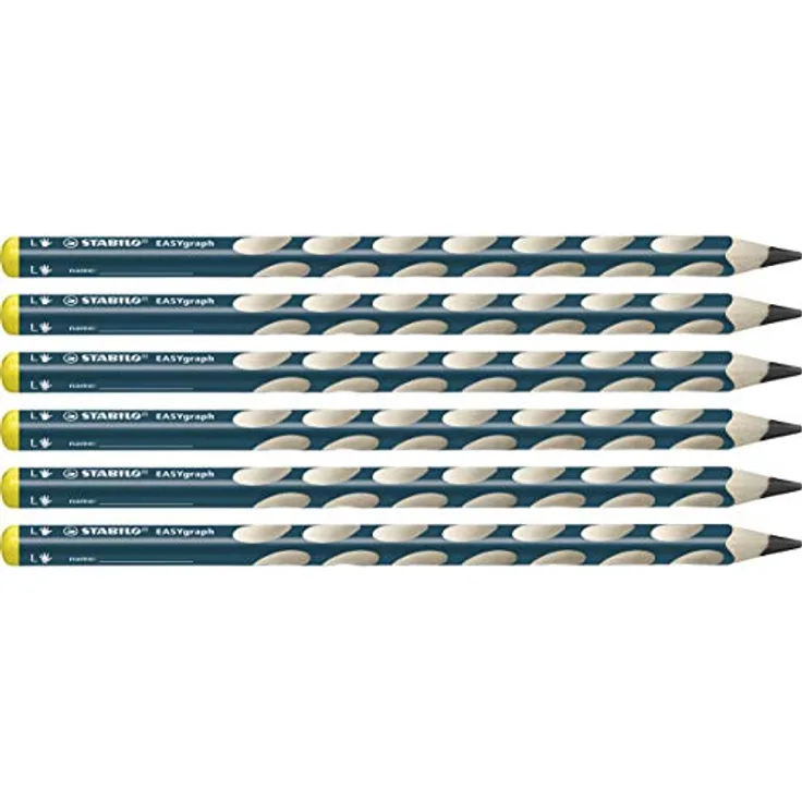 STABILO EASYgraph, Ergonomischer Dreikant-Bleistift für Linkshänder, HB-Mine, petrol, 6er Pack