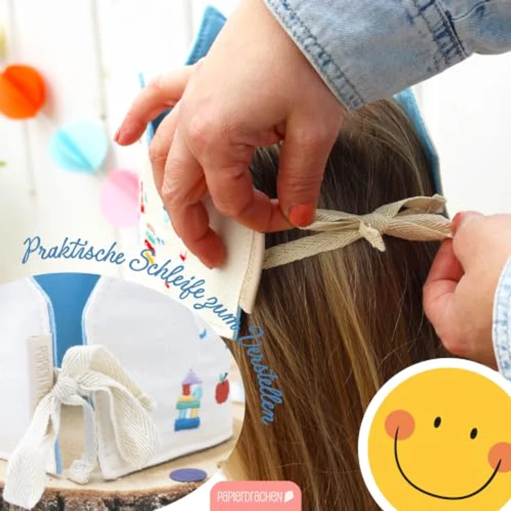 Papierdrachen Krone Kitakind, Beige mit bunter Stickerei, Baumwolle, individuell anpassbar, für den Kindergartenstart – Bild 5