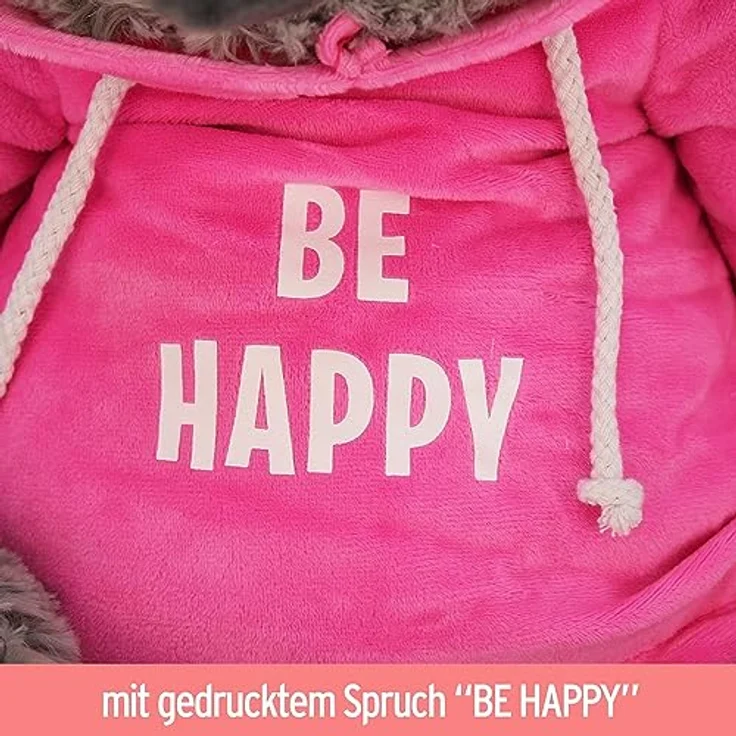 BEMIRO Faultier Kuscheltier rosa mit Pullover Be Happy - ca. 70 cm, Faultier Kuscheltier mit Pulli, Kletthände zum anhängen, Plüschtier Faultier mit Hoodie – Bild 5