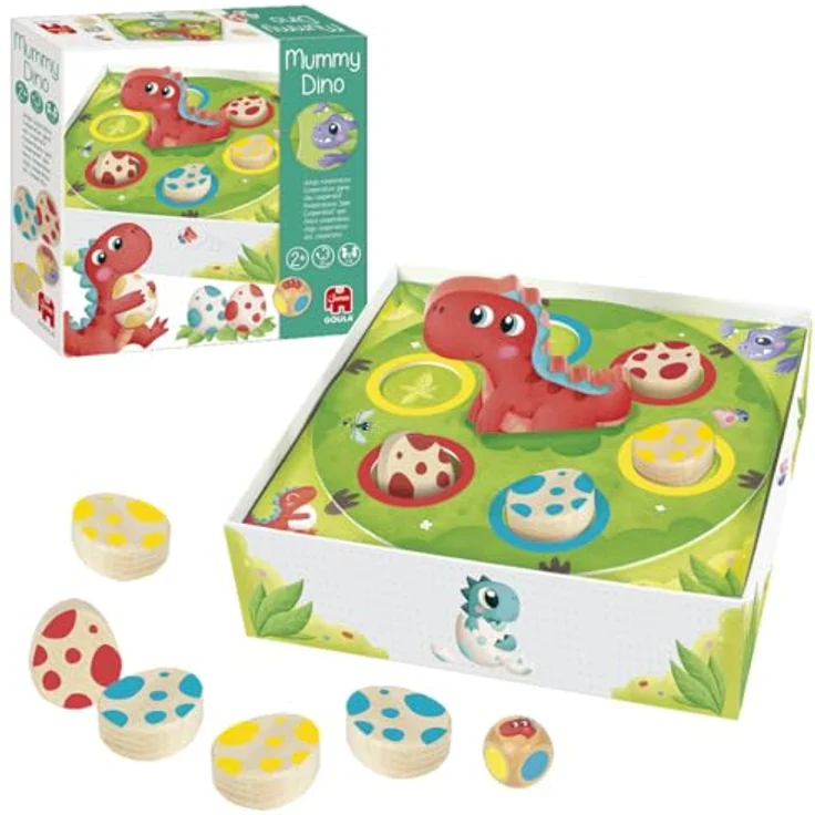 Goula Mama Dino, Gesellschaftsspiel für Kinder, kooperatives Dinosaurierspiel für 1-4 Spieler, ab 2 Jahren, mit Holzeiern und Spielbrettbox – Bild 5