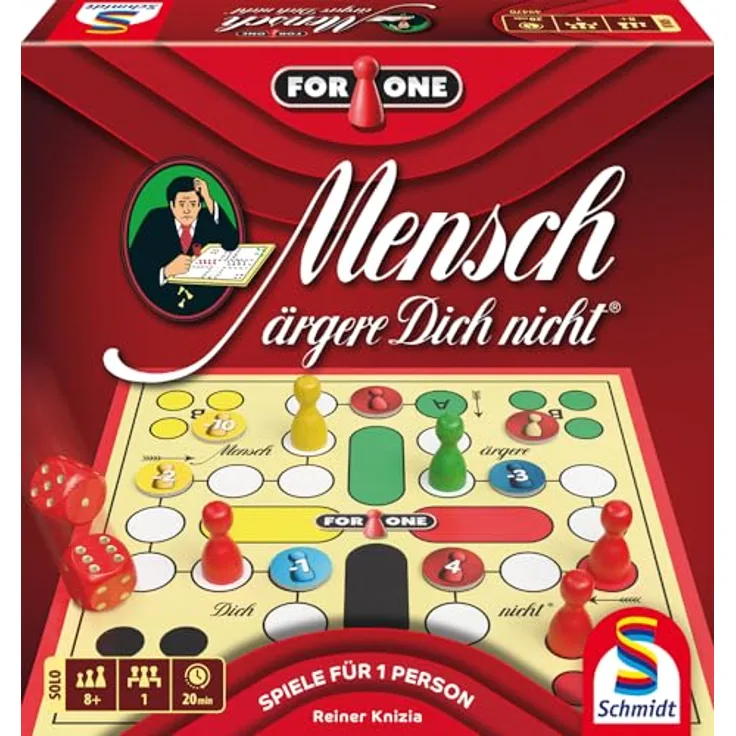 Schmidt Spiele 49470 for One, Mensch ärgere Dich Nicht, Würfelspiel - Langer Spielspaß durch spannende Levelstruktur, für 1 Person, ab 8 Jahren, ca. 15 Minuten