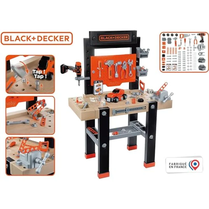 Smoby Spielwerkbank Black + Decker Werkbank Center, Kinderwerkbank mit großer Holzstruktur-Arbeitsfläche und Akkuschrauber, für Kinder ab 3 Jahren – Bild 2