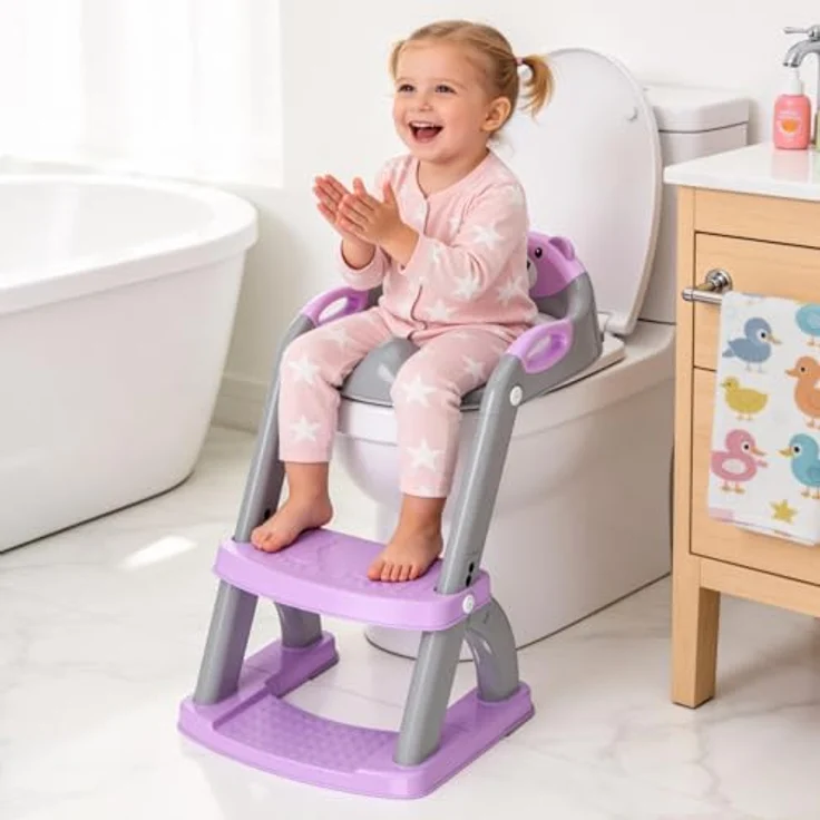 SKYROKU Toilettensitz 2 in 1, Upgraded Stabiler Toilettenaufsatz für Kinder 2-7 Jahre mit rutschfestem Hocker und höhenverstellbarem Mechanismus – Bild 2