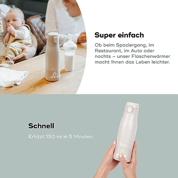 Babymoov Mobiler und kabelloser Flaschenwärmer Moov & Feed - Kapazität 340ml - Wasser oder Muttermilch - Einstellbare Temperatur - Warmhaltefunktion (bis zu 7 Stunden) -USB – Bild 4
