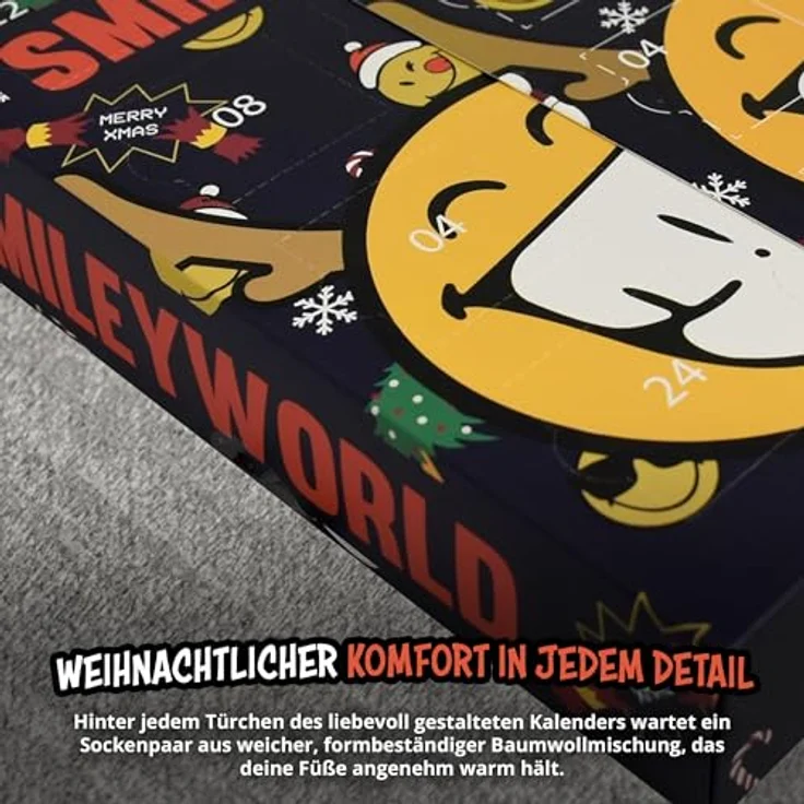 United Labels SmileyWorld Adventskalender, 12 Paar bunte Socken für Damen, Größe 35-41, inklusive Sneaker- und langen Socken, ideales Weihnachtsgeschenk – Bild 5