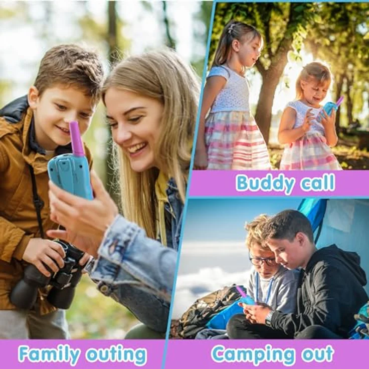 Kearui Walkie Talkies für Kinder, 8 Kanal Funkgerät mit VOX Funktion, LED-Taschenlampe und 3 Meilen Reichweite, Blau-Violett, ideal für Abenteuer im Freien, Camping und Wandern – Bild 4