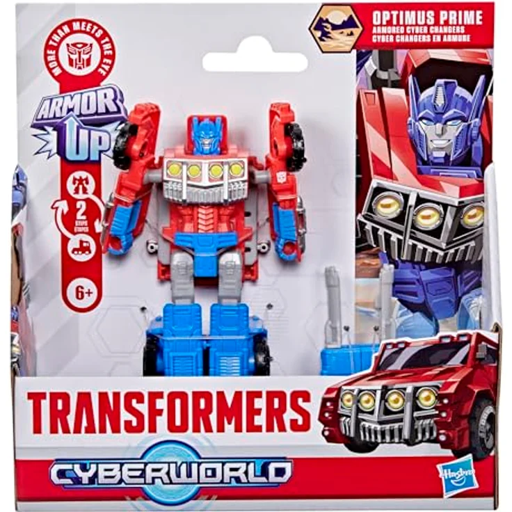 Hasbro Transformers CYBERWORLD Armored Cyber, Optimus Prime Figur 10 cm wandelbar vom Roboter zum Lastwagen mit Blaster-Zubehör – Bild 2