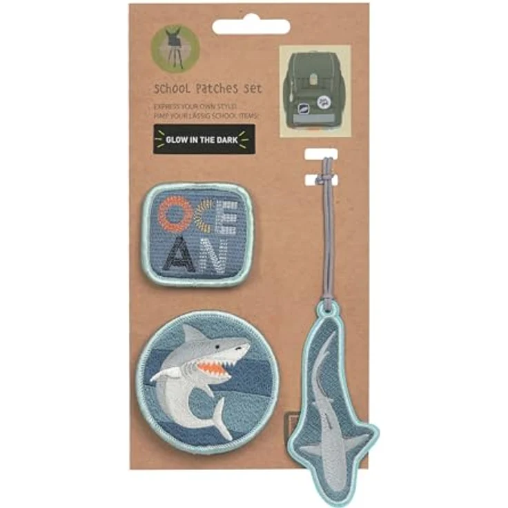 LÄSSIG Anhänger und Patches Set (3 STK.) mit Druckknopf/School Patches Set Shark Ocean Edition – Bild 2