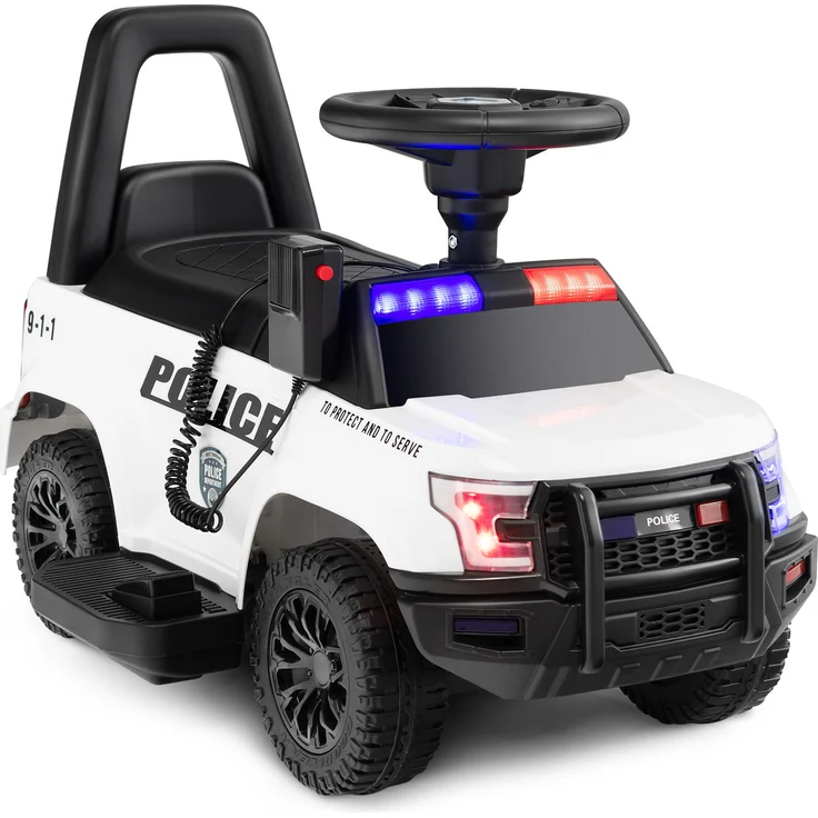 Costway Polizeiauto für Kinder mit 6-V-Akku, Aufsitzfahrzeug für 18–60 Monate alte Kinder Weiß, mit Megafon und Multimedia-Player