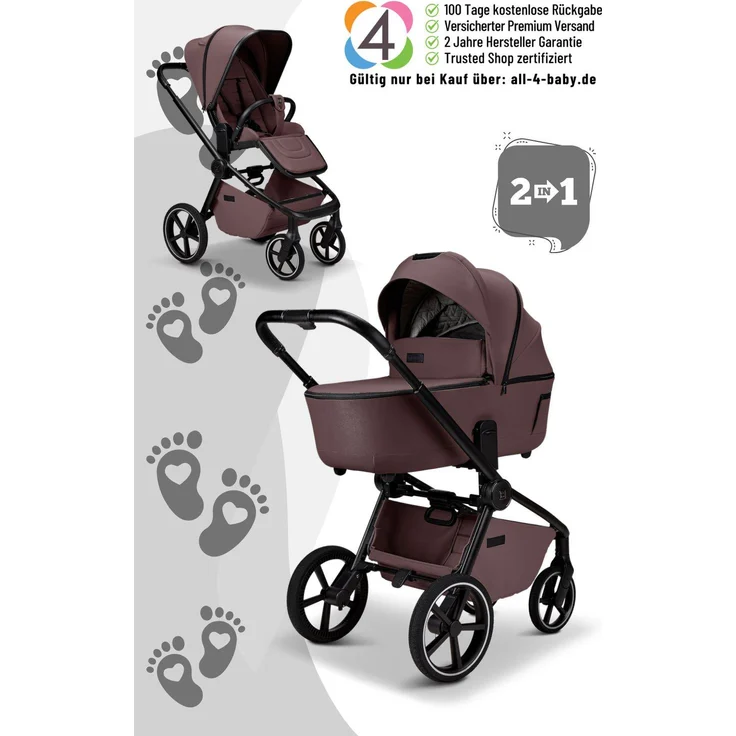 Moon Resea 2.0 Kombikinderwagen, ab Geburt bis 22 kg, Adapterlose Höhenverstellung, Farbe: Tonka