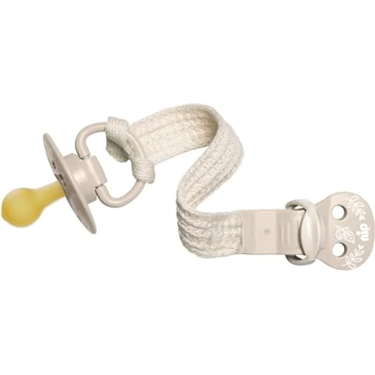 Nip Schnullerband stay green, aus 100% Bio-Baumwolle, beige, mit großer Klemmfläche und OEKO-TEX® zertifiziert