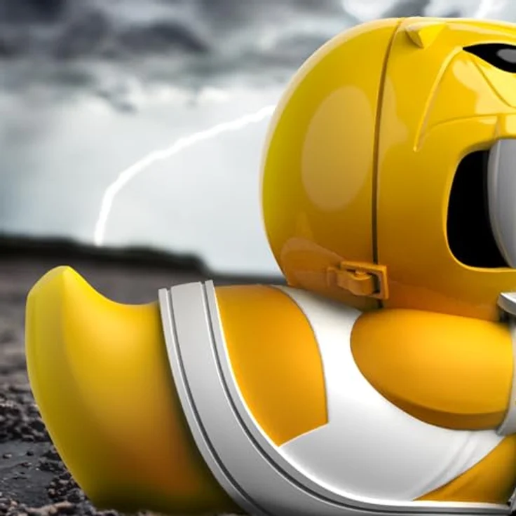 TUBBZ Gelber Ranger Sammler-Vinyl-Gummientenfigur - Offizielles Power Rangers-Merchandise, 9 cm hoch, leuchtend gelber Anzug, mit Power-Dolchen – Bild 4