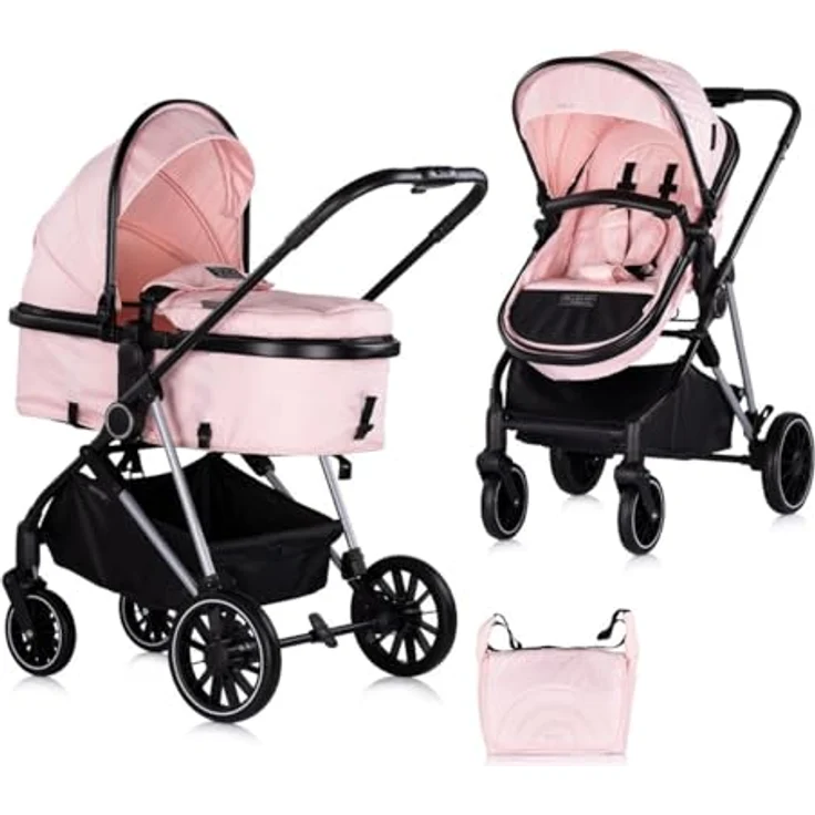 Chipolino Kinderwagen Aura 2 in 1 umbaubar Wickeltasche Sitz umkehrbar bis 22 kg, Pink – Bild 1