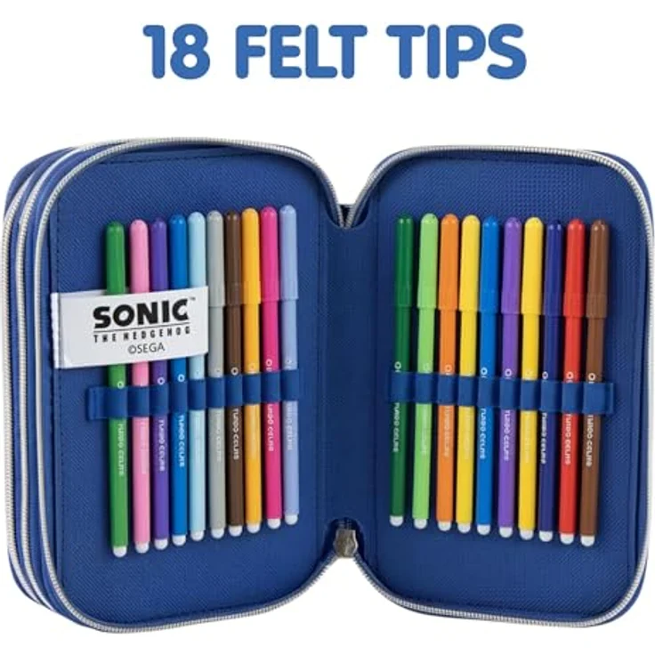 Sonic Federmäppchen Sonic the Hedgehog Power Run, gefüllt mit 3 Etagen, leuchtend blau, 13 x 20 x 7 cm, leicht und robust – Bild 3