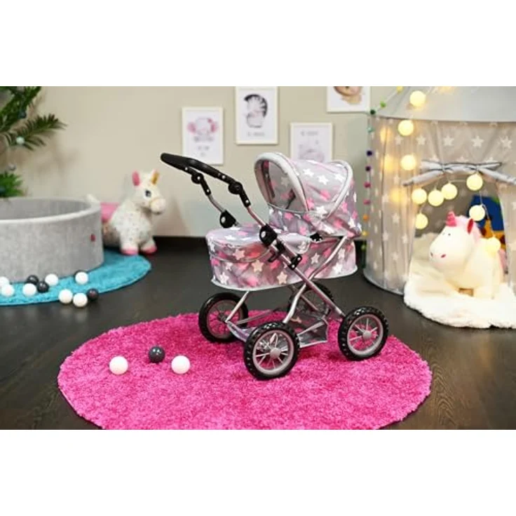 Knorrtoys® Puppenwagen First, höhenverstellbar mit verstellbarem Verdeck und Einkaufsnetz, ca. 63,5 x 42 x 70 cm, geeignet für Puppen bis 50 cm – Bild 2