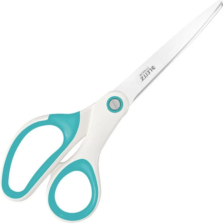 LEITZ Papierscheren Wow, titanbeschichtete Büroschere aus rostfreiem Edelstahl, 205 mm, eisblau, ergonomischer Griff