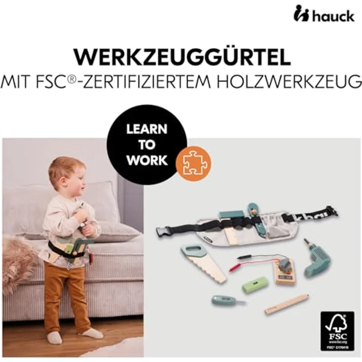 hauck Learn to Work – Werkzeuggürtel für Kinder ab 3 Jahren, inkl. 9-teiligem Holzwerkzeug aus FSC®-zertifiziertem Holz, verstellbar mit Klickschnalle – Bild 2