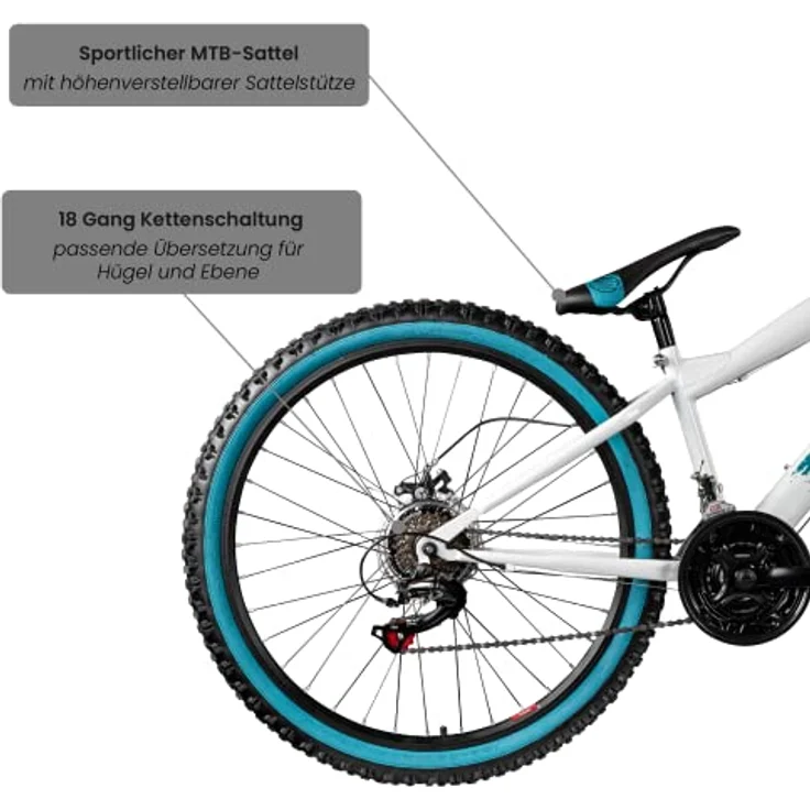 Galano Dirtbike 26 Zoll MTB G600 Mountainbike Fahrrad 18 Gang Dirt Bike Rad (weiß/türkis, 33 cm) – Bild 4