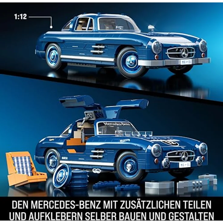 Mattel Brick Shop Hot Wheels Premium Bauset, Mercedes-Benz 300 SL, 1600 Teile, maßstabsgetreu, mit Metallteilen und authentischen Details, HWW25 – Bild 3