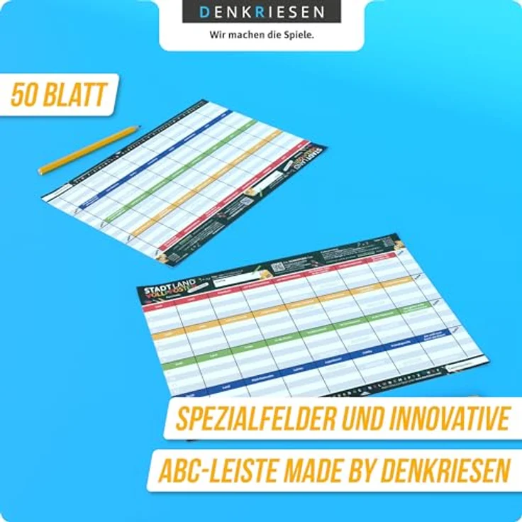 DENKRIESEN Stadt Land Vollpfosten® A4 – School Edition | Ab 9 Jahren | Spezialfelder, ABC-Leiste, hochwertiges Markenspiel – Bild 5