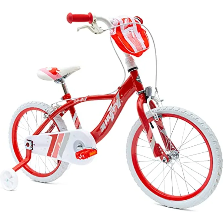 Huffy Mädchen Glimmer 18 Zoll Mädchenfahrrad Rot 6-8 Jahre Leichtes Schnellmontagerad + Stabilisatoren Bike, 45,7 cm