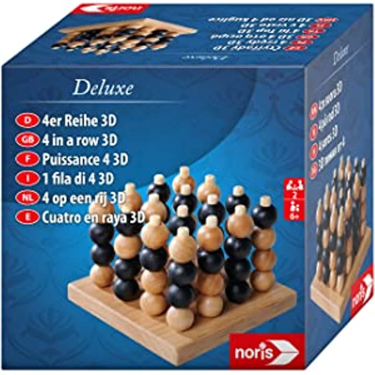 Noris 606102033 - Deluxe 4er Reihe 3D aus Holz - Spiele-Klassiker in hochwertiger Holz-Ausführung mit 64 Kugeln, für Kinder ab 6 Jahre und Erwachsene, Strategie-Spiel für 2 Spieler – Bild 2