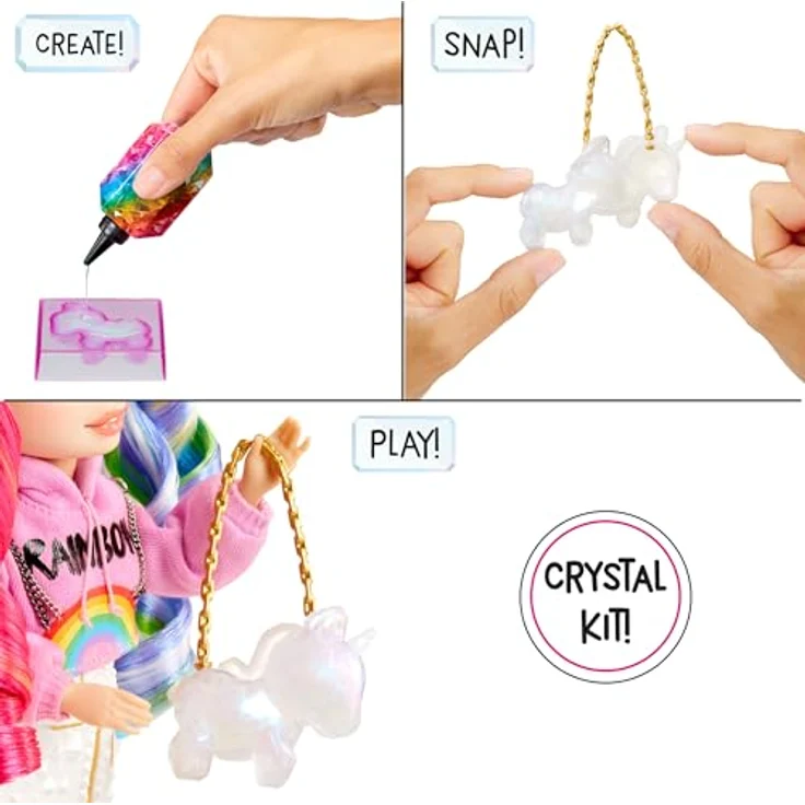 Rainbow High Anziehpuppe Creative Crystals Fashion Doll Amaya, Kristalllook Outfit mit Zubehör und DIY Kristallring – Bild 3