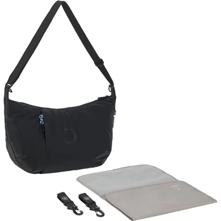 LÄSSIG Lunua Baby Wickeltasche zum Umhängen, wasserabweisend mit Wickelunterlage und Kinderwagenbefestigung, schwarz